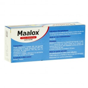 MAALOX MAUX D'ESTOMAC SANS SUCRE comprimé à croquer édulcoré à la saccharine sodique, au sorbitol et au maltitol