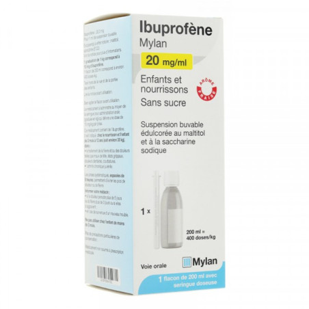 Ibuprofène mylan 20mg/ml enfants et nourrissons suspension buvable 200ml