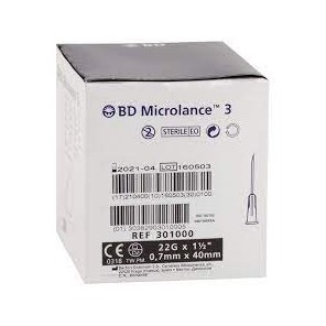 BD microlance 3, 22G 1 1/2 RB 0,7x40mm, noir, aiguille