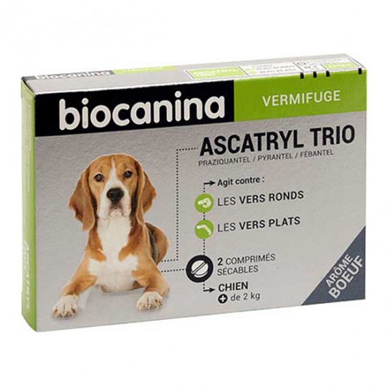 Biocanina ascatryol trio chien +2kg 2 comprimés