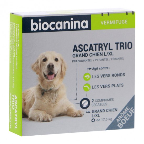 Biocanina ascatryl trio grand chien L/XL + de 17,5kg 2 comprimés