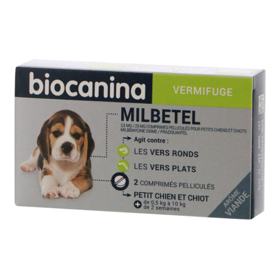 Biocanina milbetel vermifuge petit chien et chiot 2 comprimés
